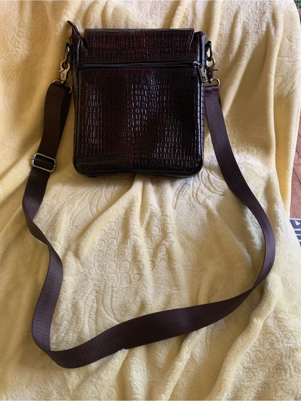 Brown Croc-Embossed Leather Crossbody Bag